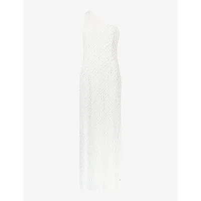 Ro&zo Asymmetric Beaded Woven Maxi Dress In White