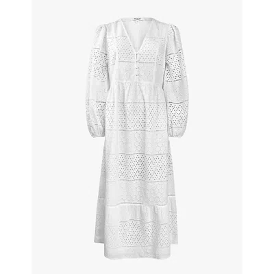 Ro&zo Broderie-pattern V-neck Cotton Maxi Dress In White