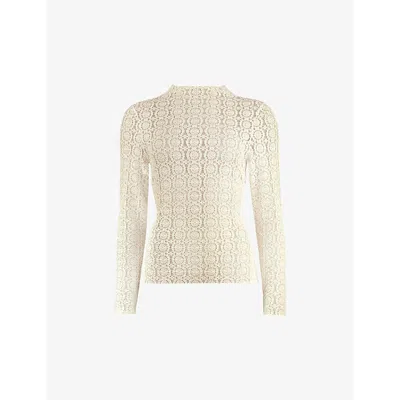 Ro&zo Lace High-neck Long-sleeve Stretch-knit Top In White