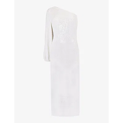 Ro&zo Selena Sequin-embellished One-shoulder Stretch-woven Midi Dress In White