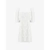 RO&ZO RO&ZO WOMEN'S WHITE SQUARE-NECK PUFF-SLEEVE LACE WOVEN MINI DRESS