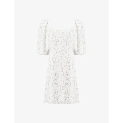 Ro&zo Square-neck Puff-sleeve Lace Woven Mini Dress In White