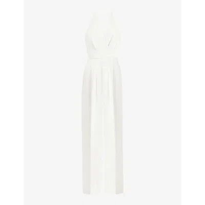 Ro&zo Wide-leg Halter-neck Stretch-woven Jumpsuit In White