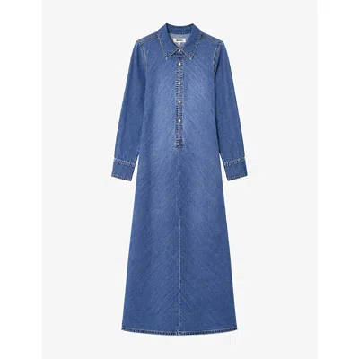 Ro&zo Womens Bias-cut Denim Maxi Dress Blue