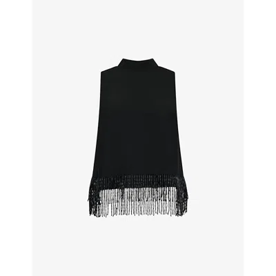 Ro&zo Womens Bead-trim Halter Woven Top Black