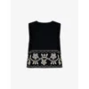 Ro&zo Womens Black Embroidered-panel Round-neck Stretch-cotton Shell Top In Black