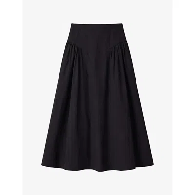 Ro&zo Womens Black Gathered High-rise Cotton Midi Skirt