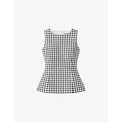 Ro&zo Womens Black Gingham Sleeveless Stretch-cotton Top