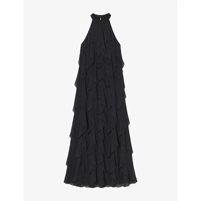 Ro&zo Womens Lulu Frill High-neck Woven Maxi Dress Black