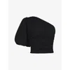 Ro&zo Womens Black One-shoulder Cropped Cotton-poplin Top