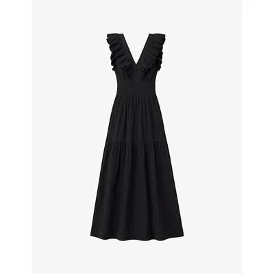 Ro&zo Womens Black Ruffle V-neck Cotton Maxi Dress