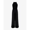 Ro&zo Womens Black Shirred-waist Halterneck Sleeveless Cotton Jumpsuit