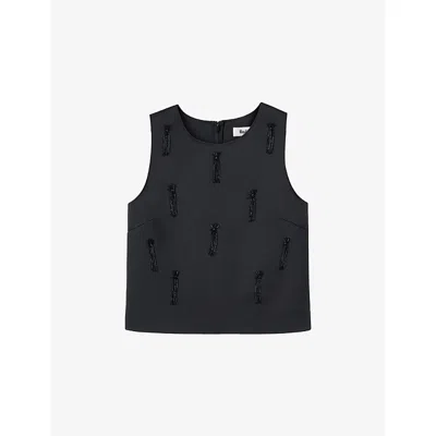 Ro&zo Womens Sleeveless Bead-embroidered Woven Shell Top Black