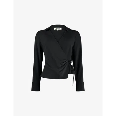 Ro&zo Womens Wrap-over Collared Crepe Shirt Black