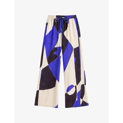 Ro&zo Womens Blue Abstract-print Wide-leg Woven Trousers