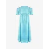 Ro&zo Womens Alba Bardot Puff-sleeve Woven Maxi Dress Blue In Blue