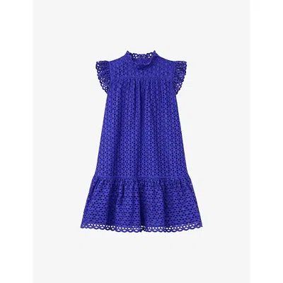 Ro&zo Womens Blue Broderie Scalloped-edge Cotton Mini Dress