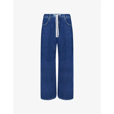 Ro&zo Womens Drawstring-waist Slim Barrel-leg Denim Jeans Blue