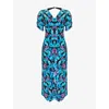 Ro&zo Womens Blue Floral-print Frill-front Woven Midi Dress In Blue