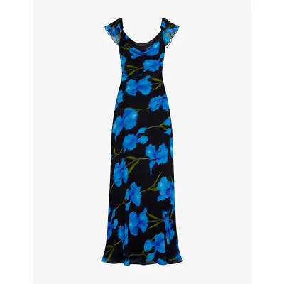 Ro&zo Womens Blue Imola Floral-print Cowl-neck Woven Maxi Dress In Multi