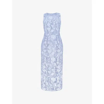 Ro&zo Womens Lace-embroidered Round-neck Sleeveless Woven Midi Dress Blue