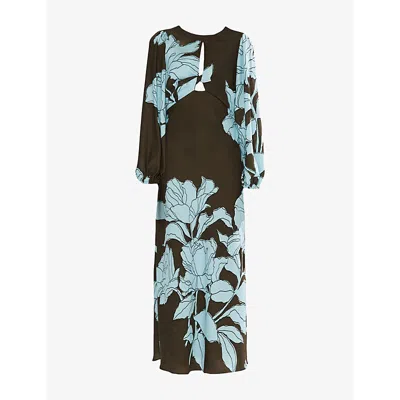 Ro&zo Womens Mae Floral-print Woven Midi Dress Blue