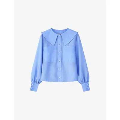 Ro&zo Womens  Oversized-collar Chest-pocket Lyocell-blend Blouse In Blue