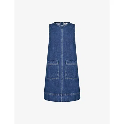 Ro&zo Womens Patch-pocket Sleeveless Denim Shift Dress Blue