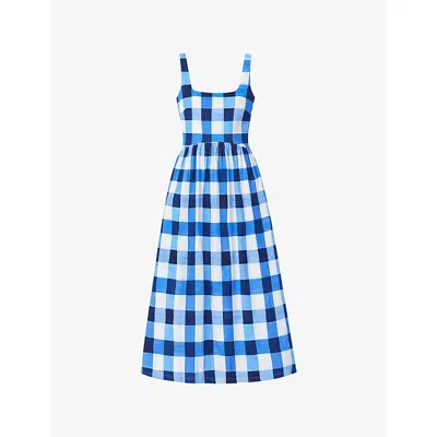Ro&zo Womens Blue Raya Gingham-print Stretch-cotton Maxi Dress