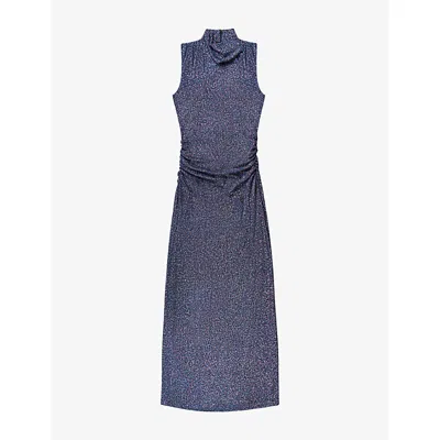Ro&zo Womens Robyn Sparkle Cowl-neck Stretch-woven Midi Dress Blue