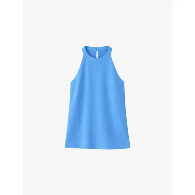 Ro&zo Womens Blue Sleeveless Halterneck Woven Blouse