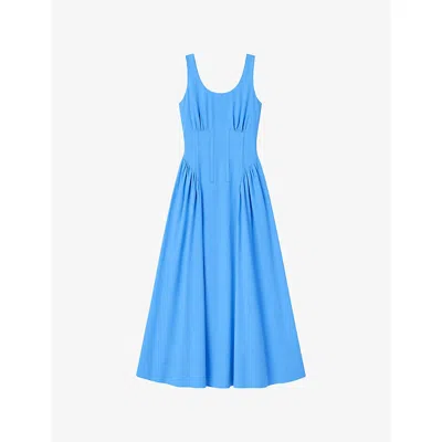 Ro&zo Womens Blue Sleeveless Seam-detail Linen-blend Midi Dress