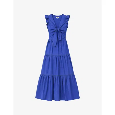 Ro&zo Womens Blue Sleeveless Tie-front Cotton-poplin Maxi Dress