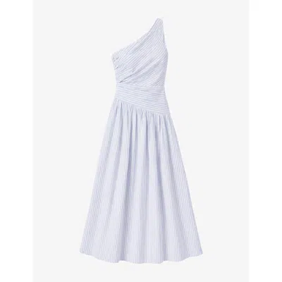 Ro&zo Womens Blue Striped One-shoulder Cotton Midi Dress