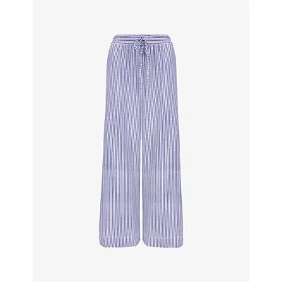 Ro&zo Womens Blue Striped Wide-leg High-rise Woven Trousers