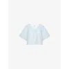 Ro&zo Womens Blue V-neck Puff-sleeve Striped Cotton Top In Blue