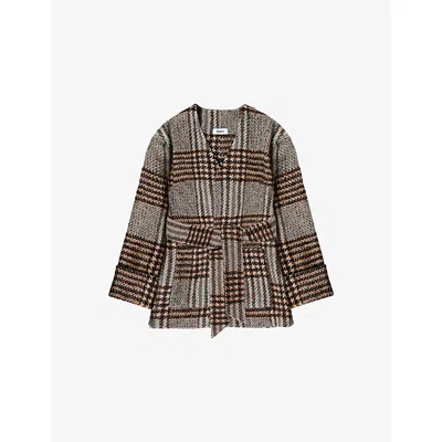 Ro&zo Womens Brown Heritage-check Belted Wool-blend Jacket Xs