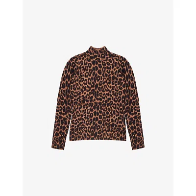 Ro&zo Womens Brown Leopard-print High-neck Cotton-cashmere Blend Top Xs In Animal Print