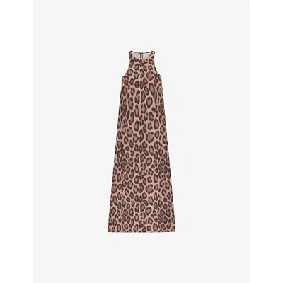 Ro&zo Womens Leopard-print Regular-fit Sleeveless Stretch-woven Midi Dress Brown