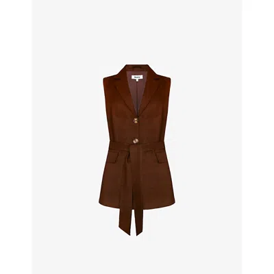 Ro&zo Womens Brown Tie-waist Regular-fit Linen-blend Waistcoat