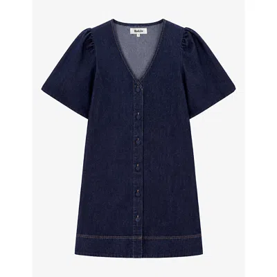Ro&zo Womens Button-front V-neck Denim Mini Dress Blue