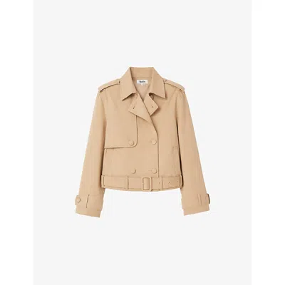 Ro&zo Womens Camel Cropped Belted-hem Cotton Trench L/xl In Brown