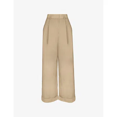 Ro&zo Womens High-rise Turn-up Cotton Chinos Camel