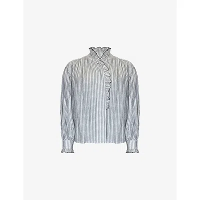 Ro&zo Womens Check Frill Shirt Check Frill-detail Woven Blouse