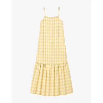 Ro&zo Womens Cheesecloth-check Tiered Cotton And Linen-blend Maxi Dress Yellow