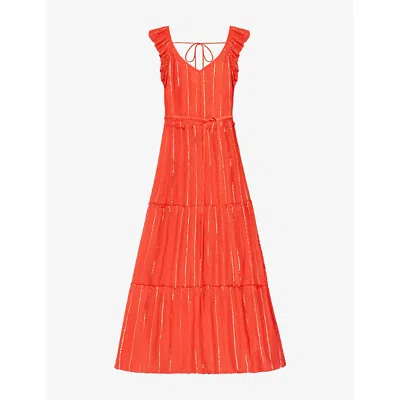 Ro&zo Womens Coral Ruffled Tired Woven Maxi Dress In Red