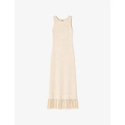 Ro&zo Womens Cream Sleeveless Fringed-hem Cotton Maxi Dress Xs In Neutral