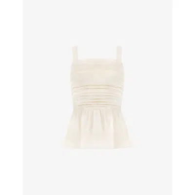 Ro&zo Womens Cream Square-neck Peplum-hem Cotton Top