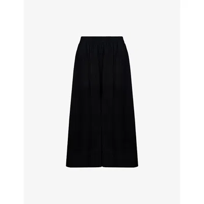 Ro&zo Womens Elasticated-waist Wide-leg Cotton-poplin Culottes Black