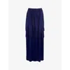 Ro&zo Womens Blue Elasticated-waist Wide-leg Satin Cargo Trousers In Blue